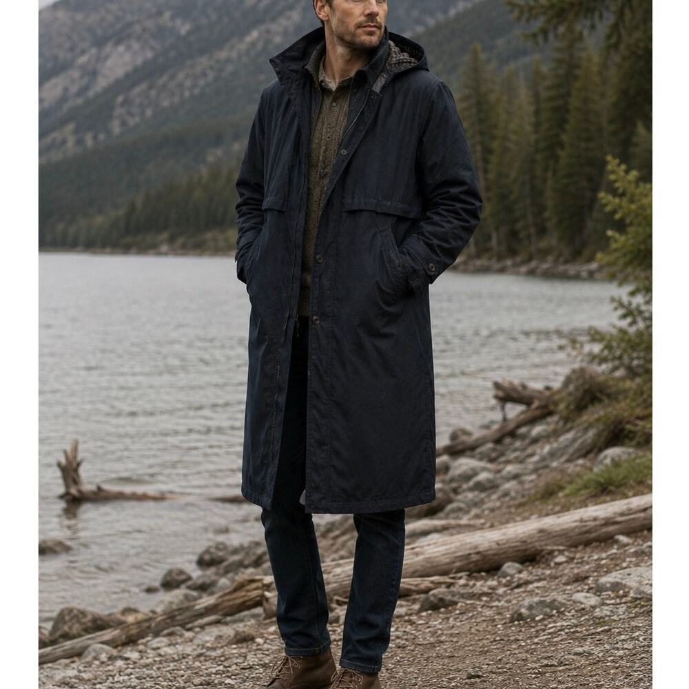 Eddie Bauer Double Layer Down Puffer Trench Coat Removeable Liner Hooded S